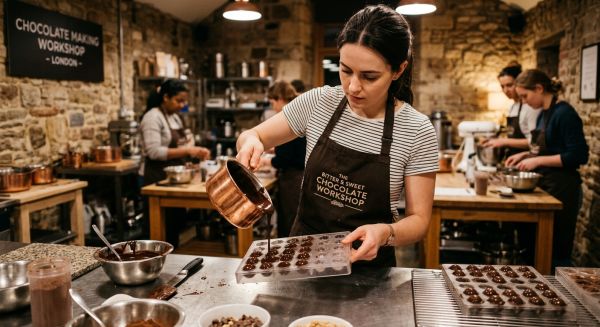 A person participating in a chocolate making workshop